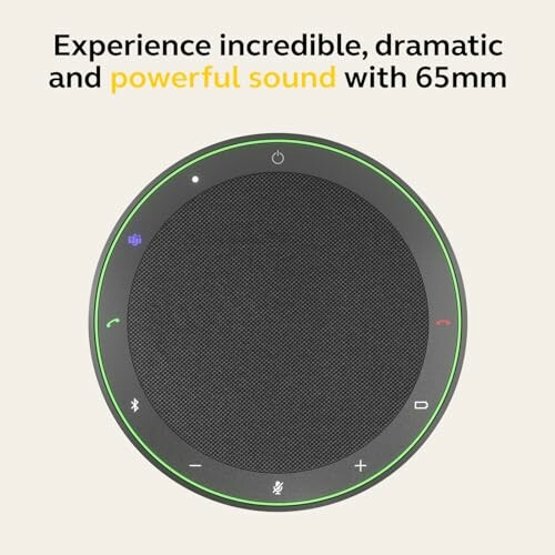 Top view of a Bluetooth speakerphone with control icons.