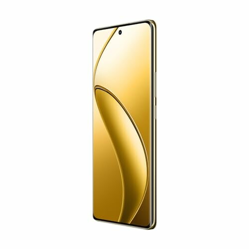 Side view of a gold smartphone with a sleek design.