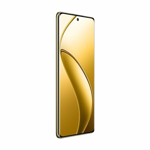 Side view of a gold smartphone with a sleek design.