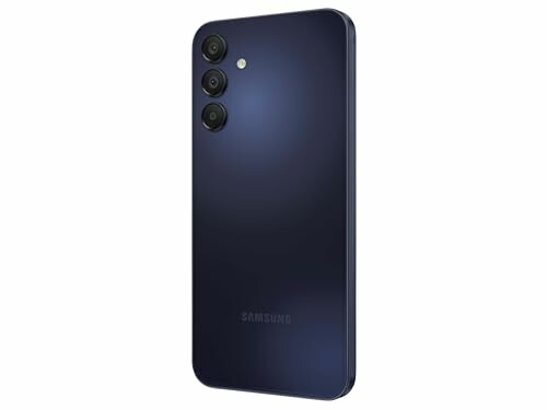 Rear view of a Samsung smartphone with triple cameras.