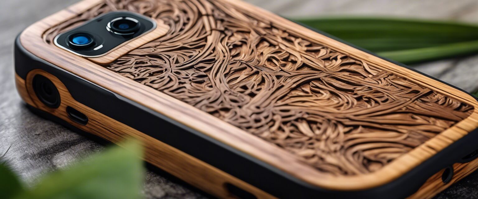 Detail of wood and bamboo phone case